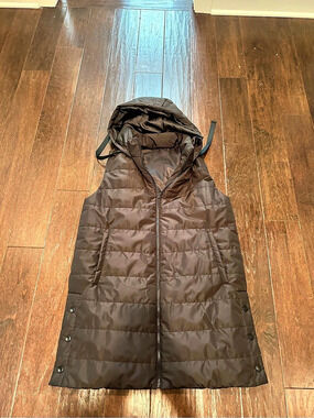 Women's TEMU Black Long Quilted Hooded Puffer Vest Longline XL (12)